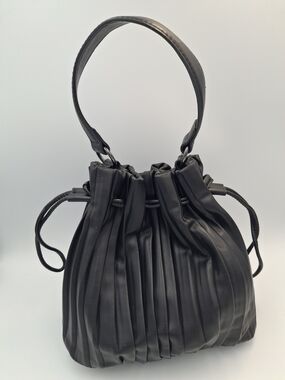 Simply Vera Vera Wang Black Pleated Drawstring Shoulder Bag Handbag